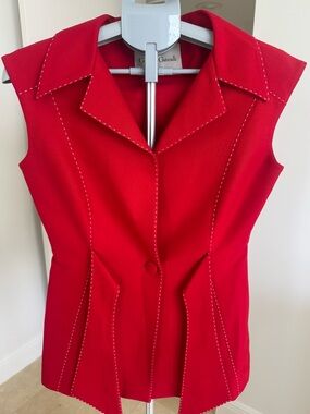 Gianluca Gabrielle Red Sleeveless Tailored Vest with Contrast Stitching, size 8